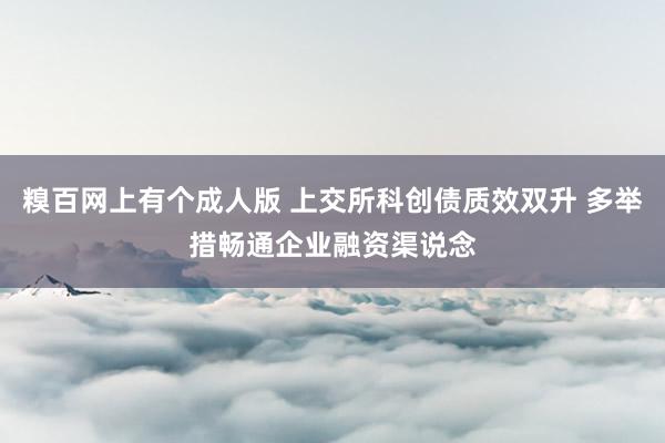 糗百网上有个成人版 上交所科创债质效双升 多举措畅通企业融资渠说念